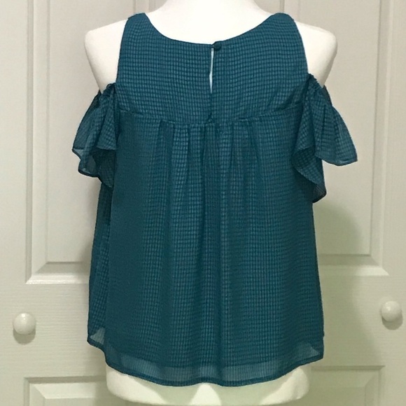 Anthropologie Maeve Tavin Turquoise Cold Shoulder Ruffle Blouse 4P - Picture 4 of 15